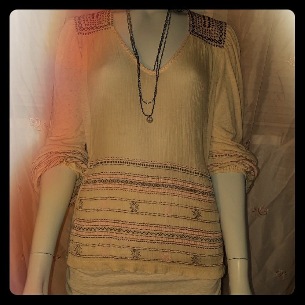 NWT Lucky brand boho top embroidery M